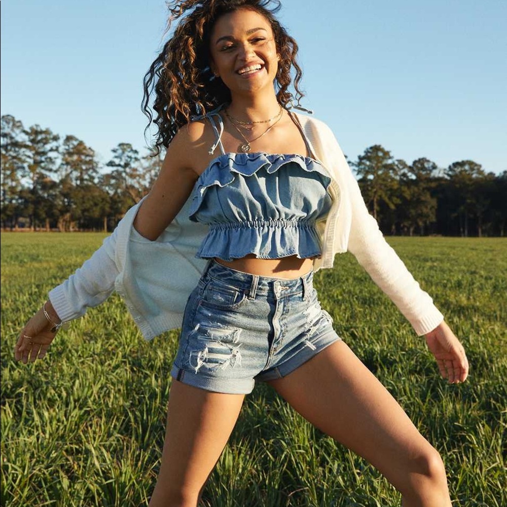 American Eagle Ruffle Tie Top